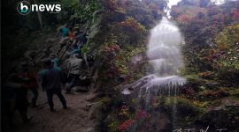 Image: Air Terjun Mayang Taurai serta Masyarakat melaksanakan Goro bersama | Grafis bnewsmedia.id